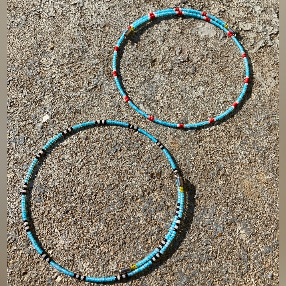 Seed Bead Necklace Set of 2 Blue Black Red Choker Fit Memory Wire